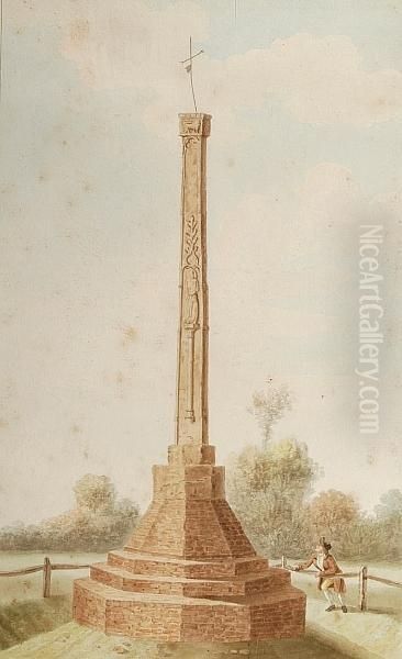 Langley Abbey Cross, Langley Common, Norfolk Oil Painting by Isaac Johnson