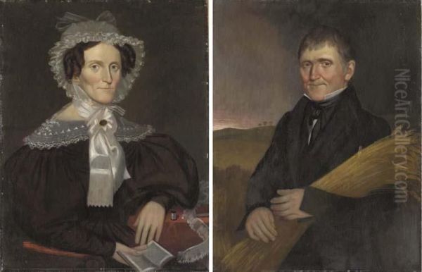 Pair Of Portraits: A Lady And A Gentleman Oil Painting by James E. Johnson