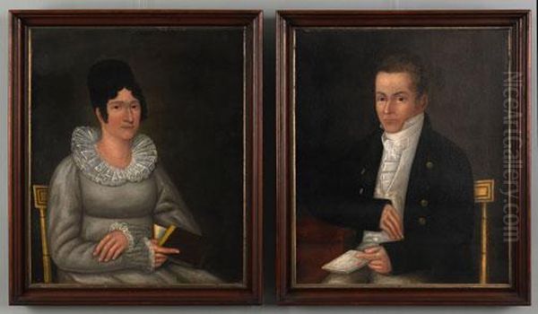 Folk Portraits Of A Husband And Wife Oil Painting by Joshua Johnson