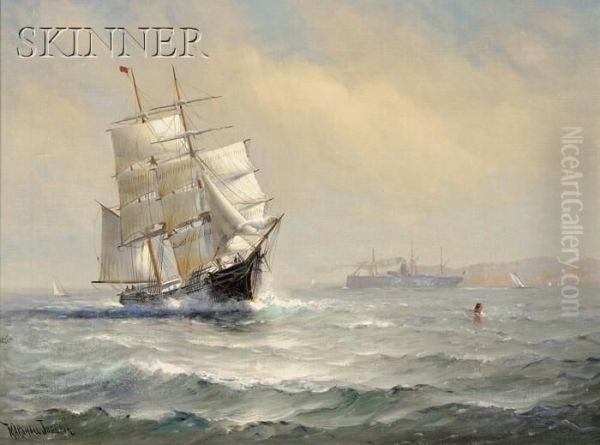 Sailing Off Deer Island, Boston Harbor Oil Painting by Marshall Johnson