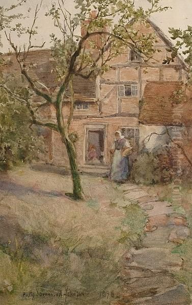 Figure Before A Country Cottage Oil Painting by Patty Johnson