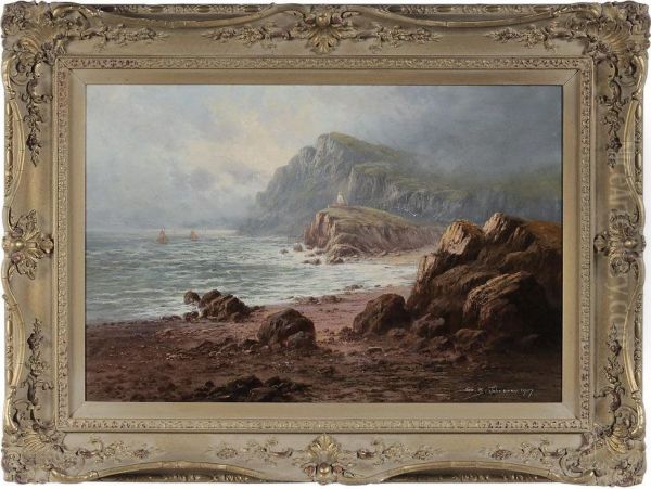 Rocky Coastal Scene Oil Painting by Sidney Yates Johnson