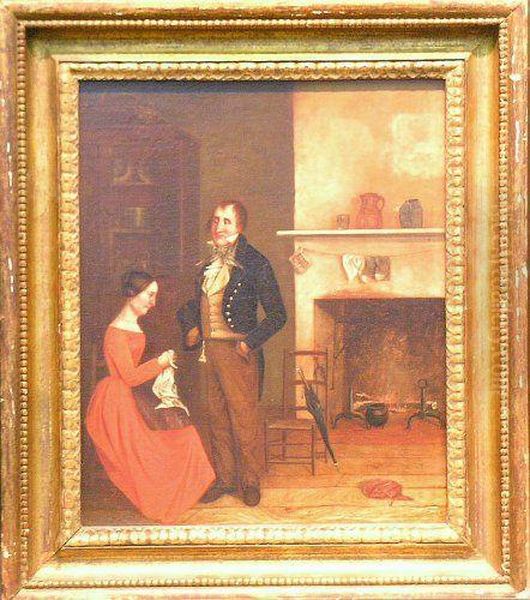 Man And Woman In An Interior Oil Painting by David Claypoole Johnston