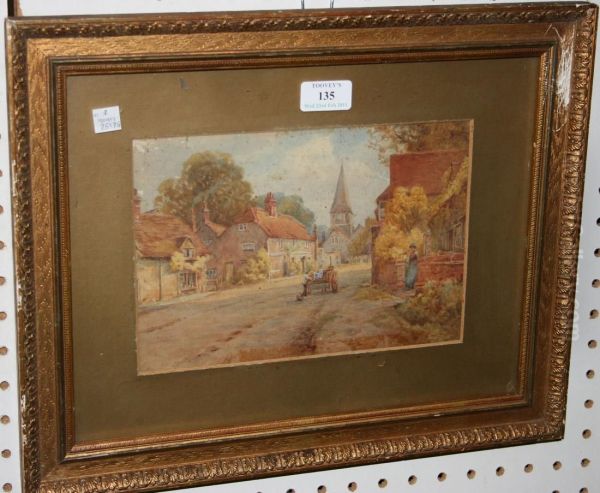 Landscape With Figure Andcottages Oil Painting by John Humphreys Johnston