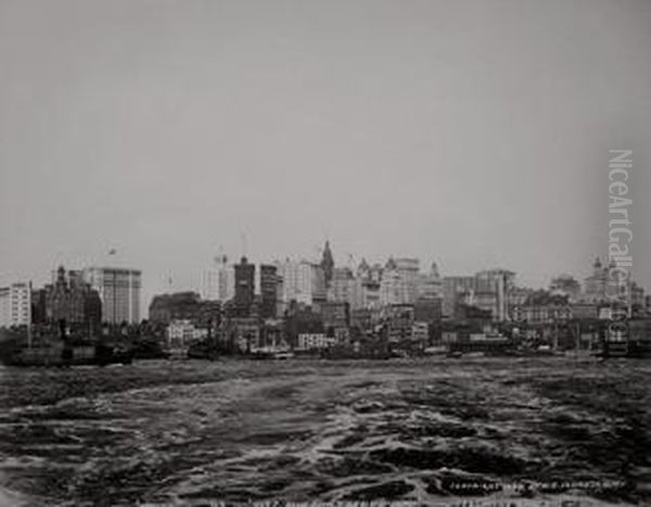 Tall Buildings Of N.y. (from The East River). Oil Painting by John R. Johnston