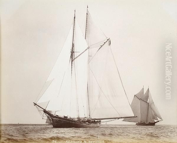 Racing And Pleasure Schooners Under Sail Oil Painting by John S. Johnston