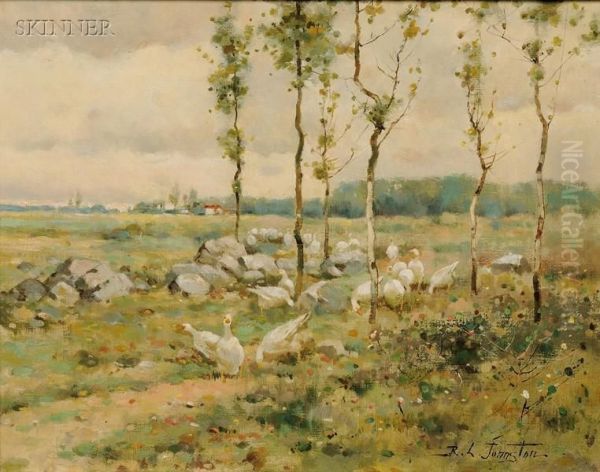 Landscape With Geese Oil Painting by Reuben Le Grand Johnston