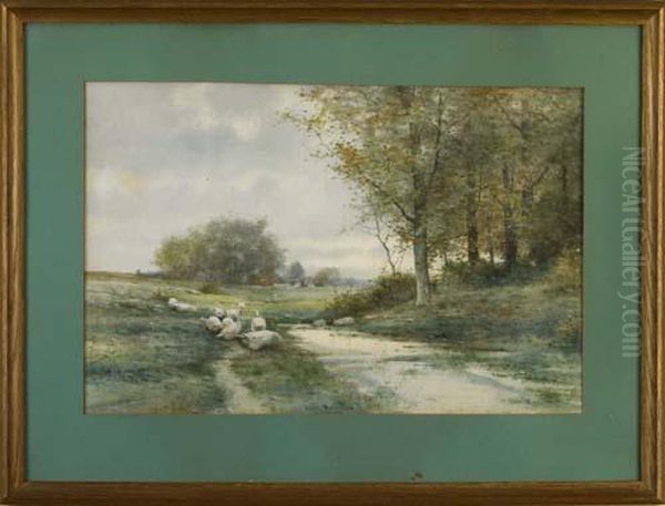 Andscape With Geese By A Stream Oil Painting by Reuben Le Grand Johnston