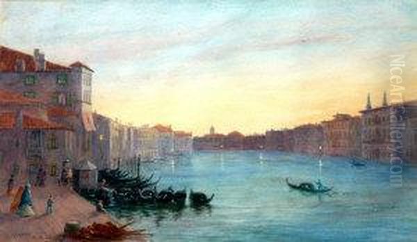 Venice At Dusk Oil Painting by Robert Brown Johnston