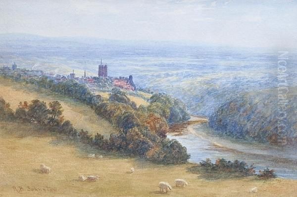 View Of Richmond And The Swale Oil Painting by Robert Brown Johnston