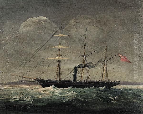 Ship At Sea Oil Painting by Robert Edwin Johnston