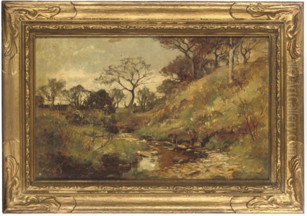 Boys Playing In A Stream Oil Painting by George Whitton Johnstone