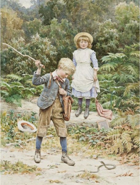 Killing The Snake Oil Painting by Henry James Johnstone