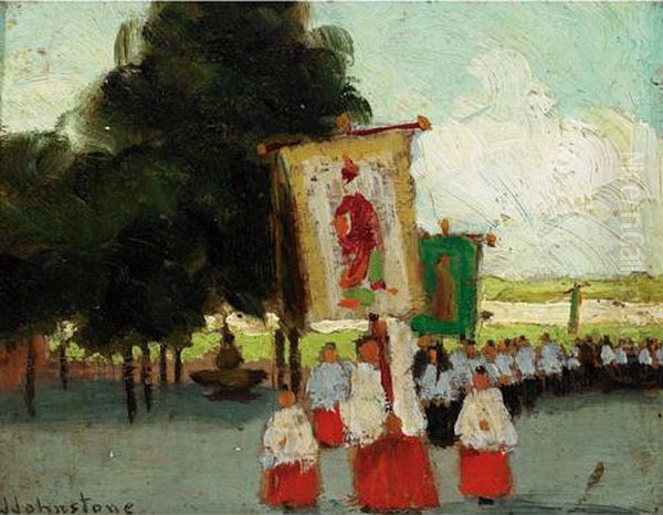 A Procession, St. Anne De Beaupre Oil Painting by John Young Johnstone