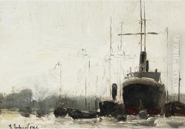 Harbour Scene Oil Painting by John Young Johnstone