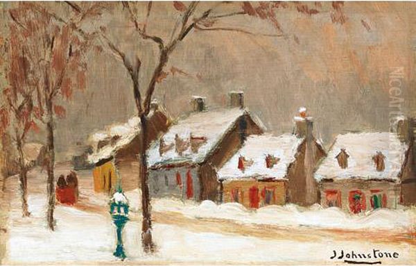 Street Scene With Red Sleigh Oil Painting by John Young Johnstone