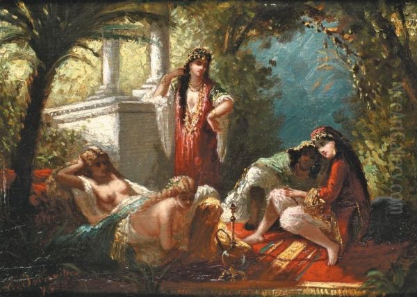 Scene De Harem Autour D'un Narghile Oil Painting by Antoine Edmond Joinville