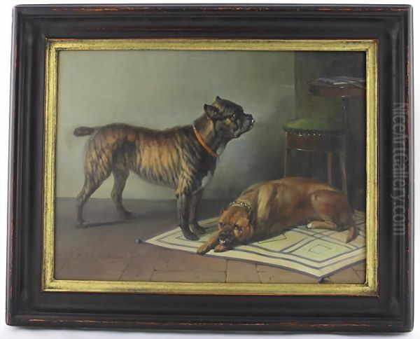 Zwei Boxerhunde In Einer Wohnung Oil Painting by Faustino Joli