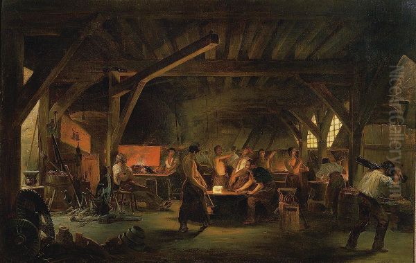 The Forge Oil Painting by Pierre Jules Jollivet