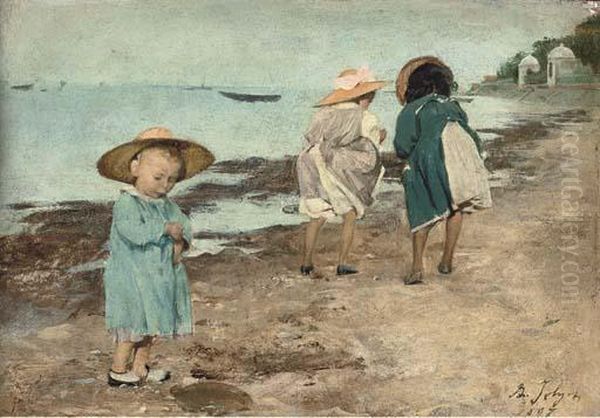 Enfants Au Bord De La Mer Oil Painting by Philippe Jolyet