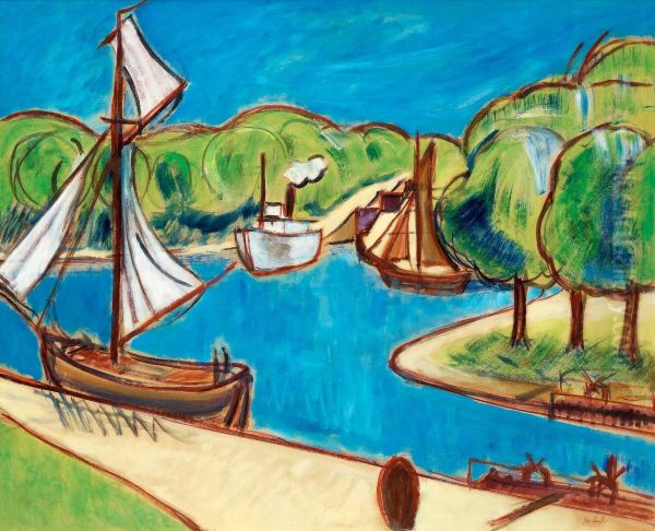 Boats By The Lock Oil Painting by John Jon-And