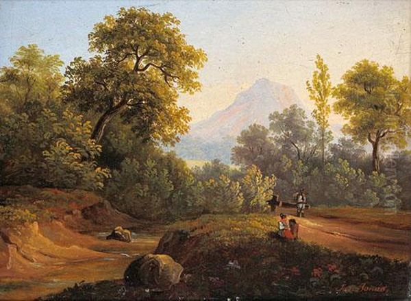 Idyllische Landschaft Mit Figurlicher Staffage Oil Painting by Josef Jonas