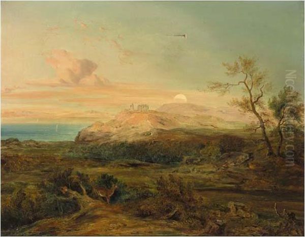 Rising Sun Over A Classical Landscape Oil Painting by Josef Jonas