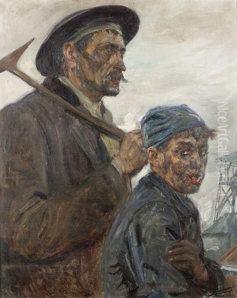 Les Mineurs Oil Painting by Lucien Hector Jonas