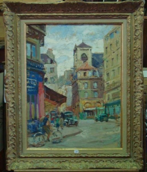 Rue De Paris Oil Painting by Lucien Hector Jonas