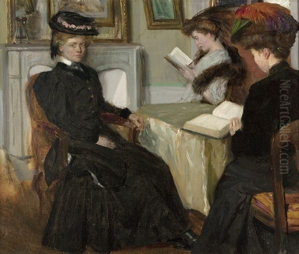 La Lecture Oil Painting by Lucien Hector Jonas