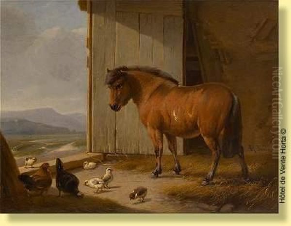 Poney Dans L'embrasure De La Porte Oil Painting by Adolphe Robert Jones