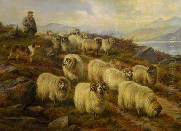 A Highland Shepherd Oil Painting by Charles Jones