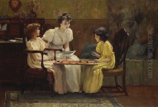 Young Girls Playing Checkers Oil Painting by Francis Coates Jones