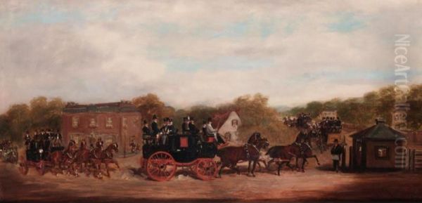 A Four-in-hand-race At The Five Bells Tavern, New Cross, London Oil Painting by Herbert Jones