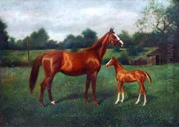 Belle Of Mayfair And Filly Foal By The Tinman Oil Painting by Herbert Jones