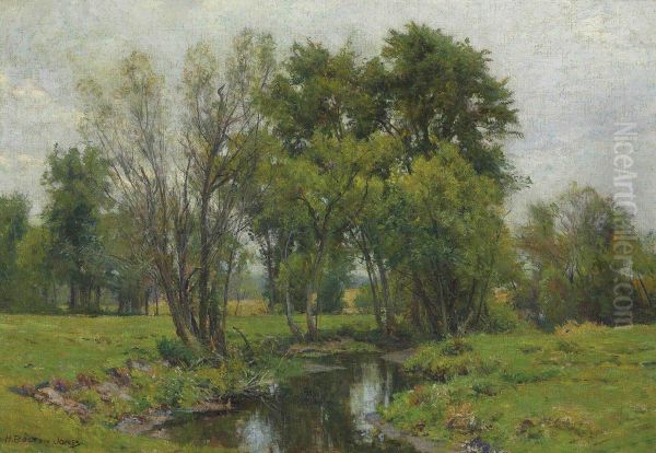 A Meadow Stream Oil Painting by Hugh Bolton Jones