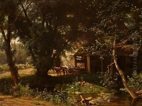 Old Mill Oil Painting by Hugh Bolton Jones