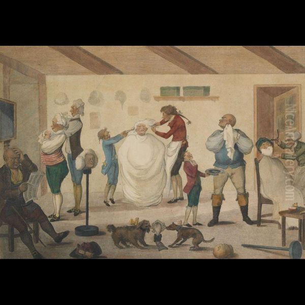 A Barbers (sic) Shop Oil Painting by John Jones