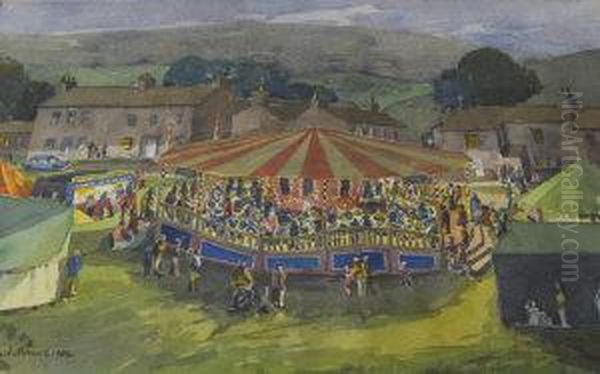 Fairground At Bainbridge Oil Painting by John Edward Jones