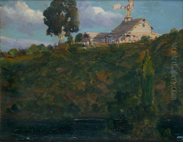 Farmhouse On The Hill Oil Painting by John Llewellyn Jones