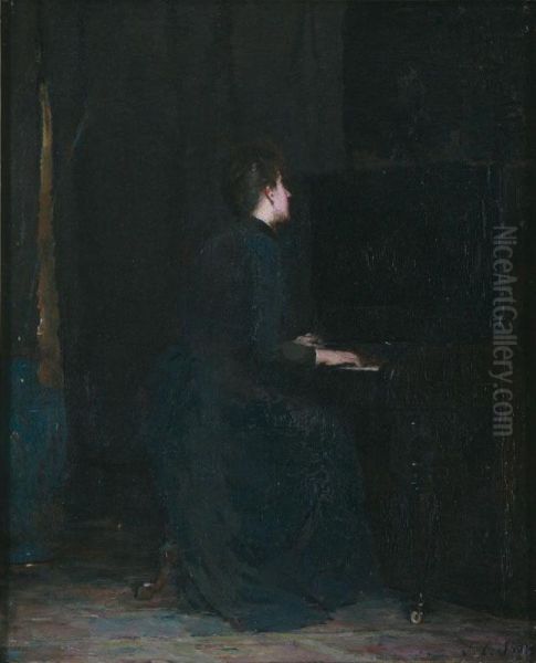 The Music Room (mrs Abrahams) Oil Painting by John Llewellyn Jones