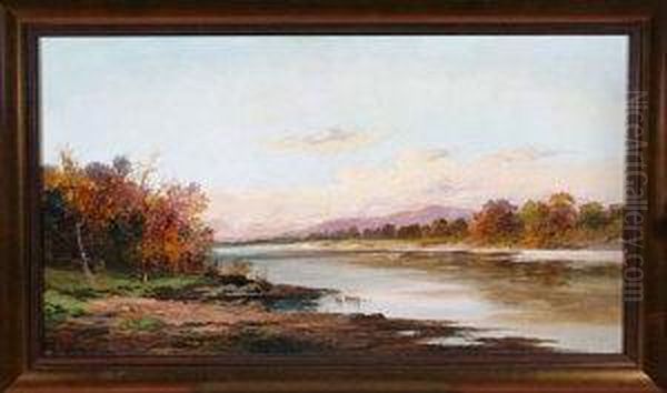 An Autumn Day On The Tyne, Near Stocksfield Oil Painting by John Rock Jones