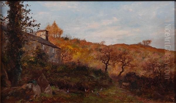 Sunlit Autumnal Landscape Oil Painting by Josiah Clinton Jones