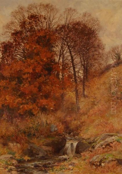 A Rural Stream Inautumn Oil Painting by Josiah Clinton Jones