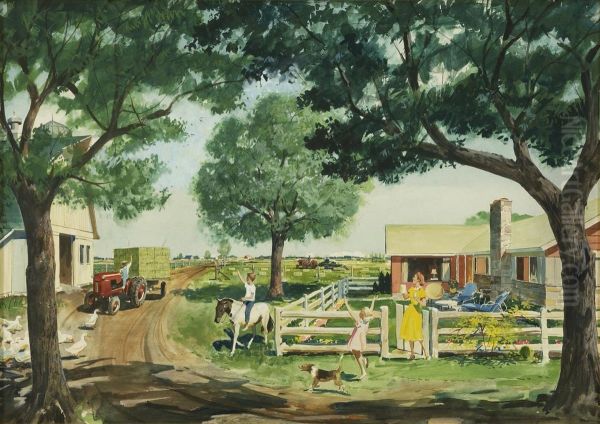 Back From The Fields. Signed In Pencil On Reverse Lloyd Jones. Oil Painting by Lloyd R. Jones