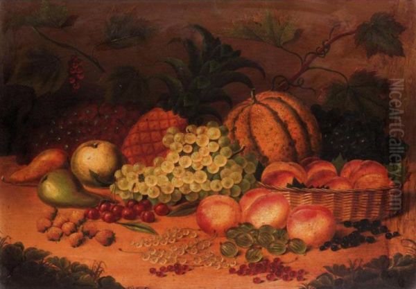 Still Life Of Fruit With Peaches In A Basket Oil Painting by William Jones Of Bath