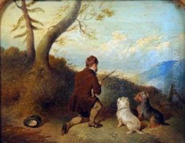 Hunter With Two Terriers Oil Painting by Paul Jones