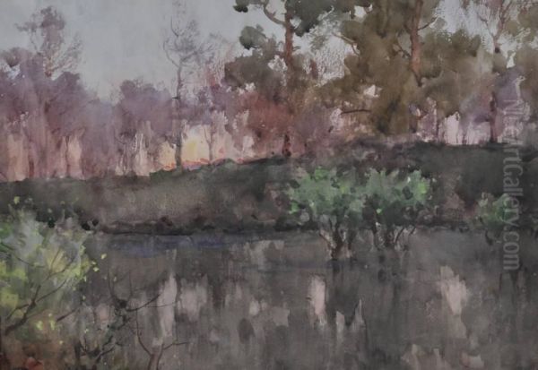 A Woodland Pool Oil Painting by Reginald T. Jones