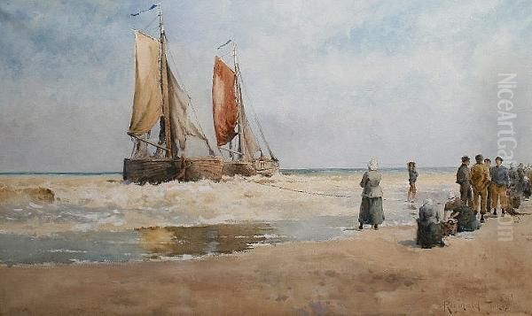 Sorting The Catch Oil Painting by Reginald T. Jones