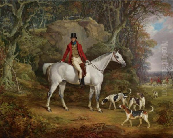 Viscount Rowland Hill On His Grey Hunter With The Shropshirehunt Oil Painting by Richard Jones